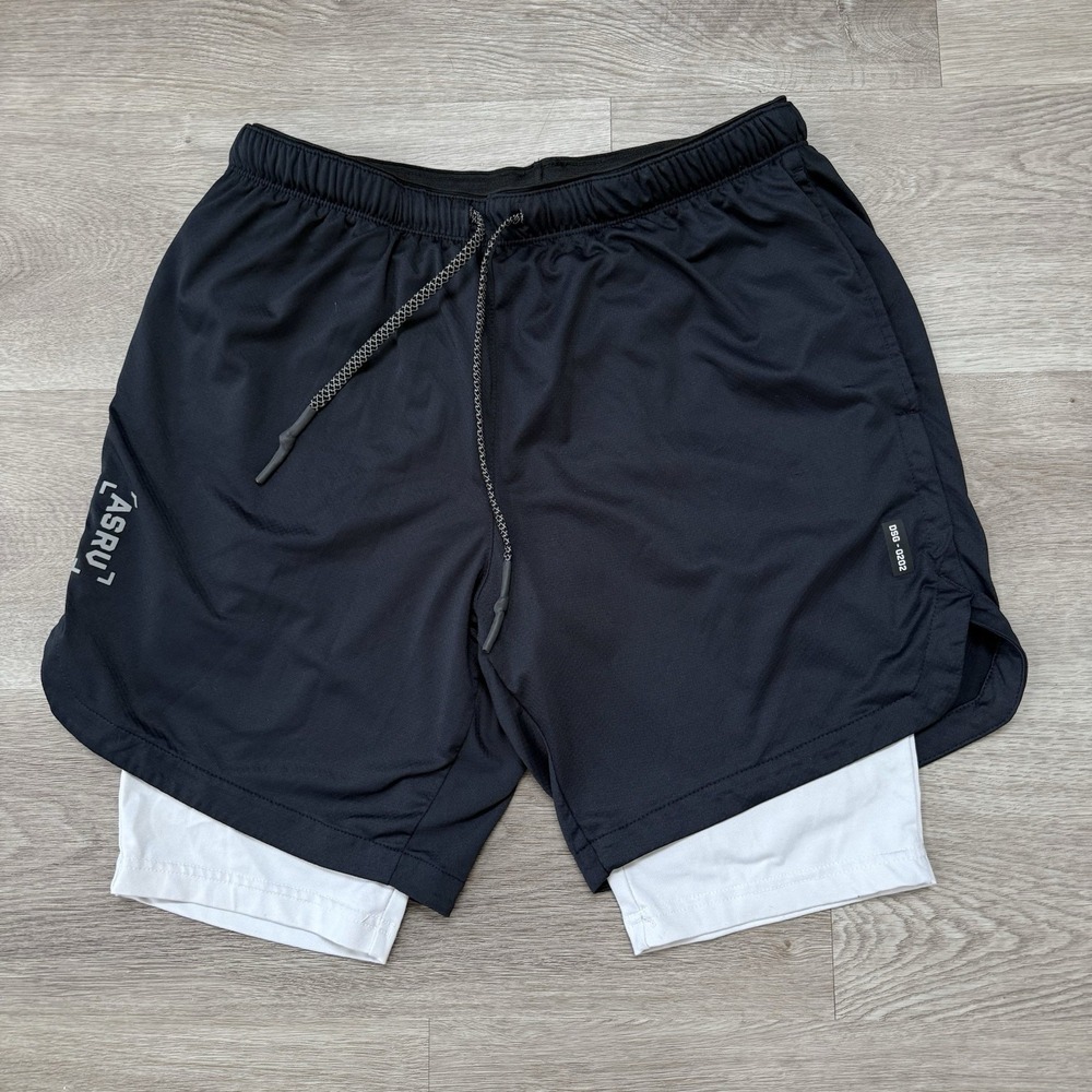 ASRV Tetra-Lite Lined Athletic Shorts Mens Medium Black White DSG-0202 Gym 7"